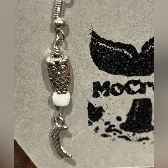 Handmade owl and moon earrings. - Picture 2 of 2